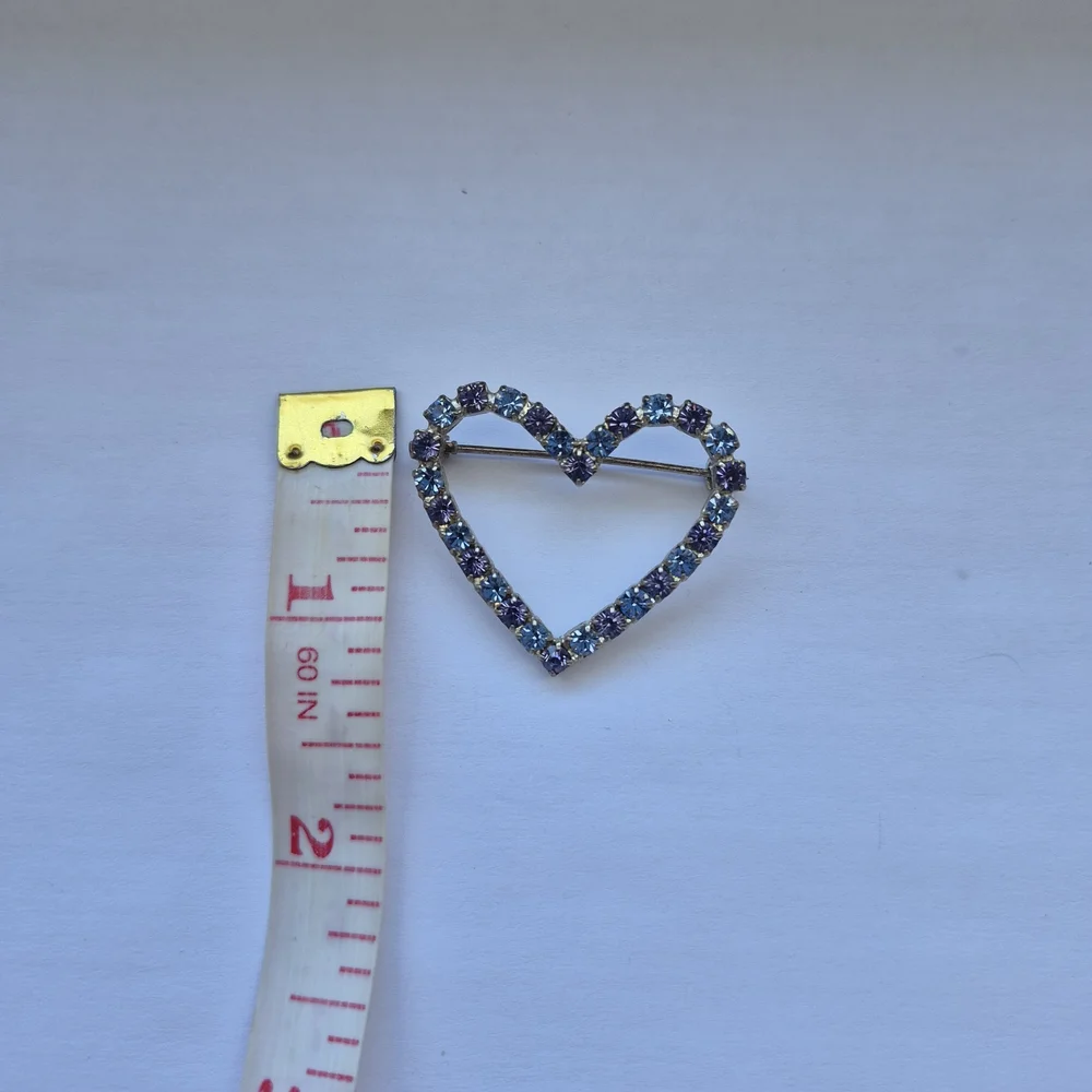 Vintage Blue Rhinestone Heart Brooch - Picture 3 of 4